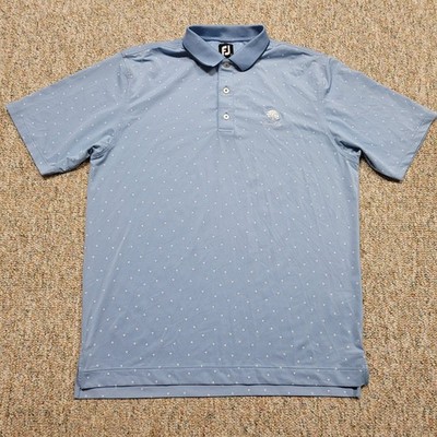 Footjoy Polo Shirt Mens Large Blue Geometric Golf Performance Green Oaks Logo