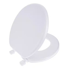 NEW Ginsey Elongated Closed Front Soft Toilet Seat In White Padded Vinyl.