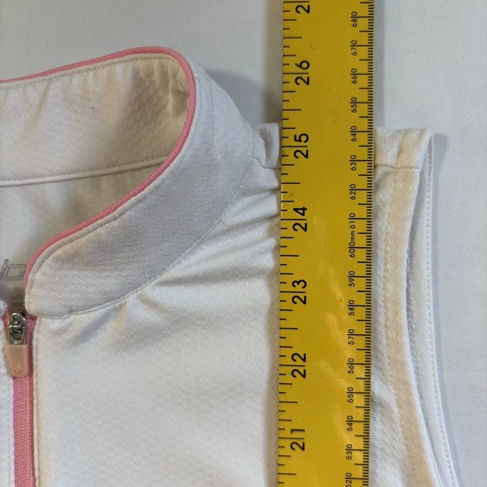 Jofit Women S 1/4 Zip Sleeveless Shirt White w Multicolor Mesh Side Panels - Image 3 of 4