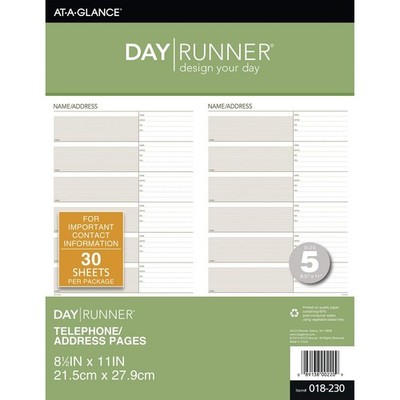 Day Runner Telephone and Address Pages, Refill, Loose-leaf, Undated, for Planner