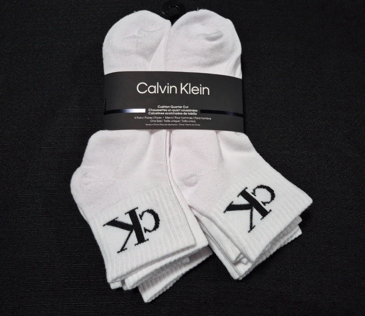 Calvin Klein Men’s Cushioned Quarter Cut Ankle Socks 6 Pairs White/Black NWT