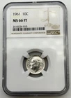 1961-P Roosevelt Silver Dime 10C NGC MS66 FT Full Torch US GEM 90% Coin  BM1