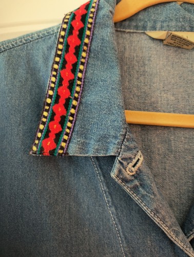 Vintage Teddi Shirt Jacket Women Sz Large Cotton Denim Embroidered - Picture 5 of 10