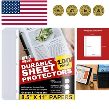 100 Clear Sheet Protectors, 8.5x11 Inch for 3 Ring Binder, Plastic Sheet Slee...