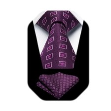 Ties for Men Formal Business Plaid Checked Mens Ties and Pocket F2-purple