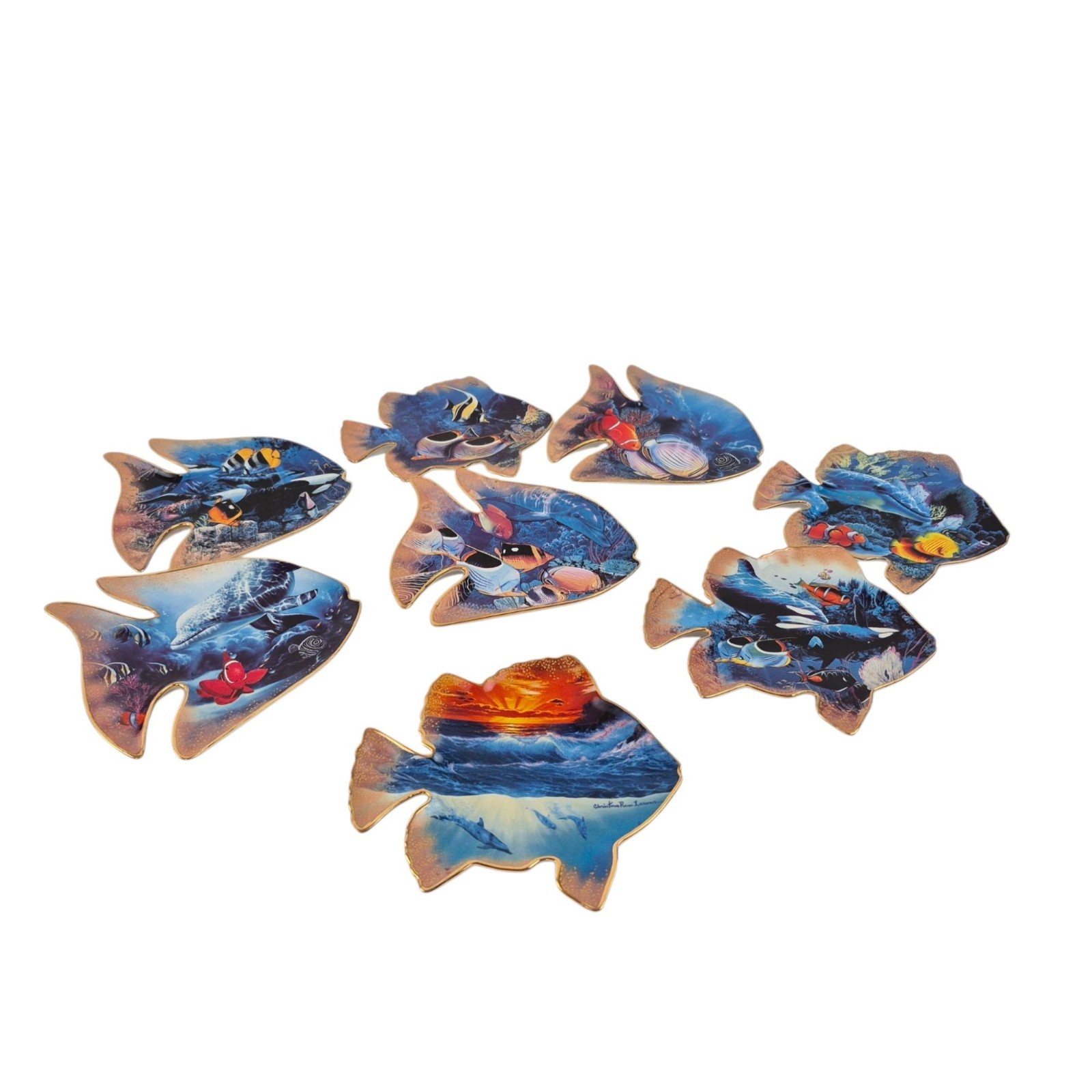 Rainbow Reef Fish Plate Set Christian Riese Lassen Bradford Exchange 2000 Set 8