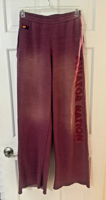 Aviator Nation 3D Wide Leg Sweatpants - FADED BERRY, Medium