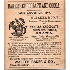Walter Baker & Co. Baker's Chocolate and Cocoa Dorchester 1871 Boston Ad SAI2-M1