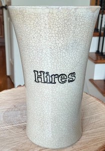 Hires Root-beer Stoneware Pottery Mug, Early, with crazing, 6 3/4”