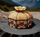 Vintage Tiffany Style Slag Stained Glass Poppy Design Lamp Shade 19" x 14" - EVC