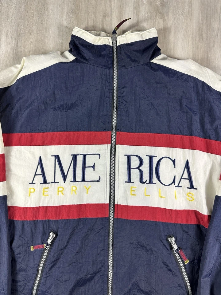 Calça Jaqueta Masculina Vintage Perry Ellis Track Suit Média Quebra-Vento Nylon - Imagem 3 de 4