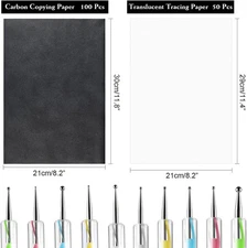 150 Sheets Black Carbon Copy Paper and Tracing Paper with 5 Pcs Embossing Stylus