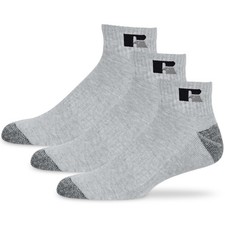 Russell Athletic Quarter Socks, 3-Pack   Moisture-Wicking Ankle, Cushioned, A...