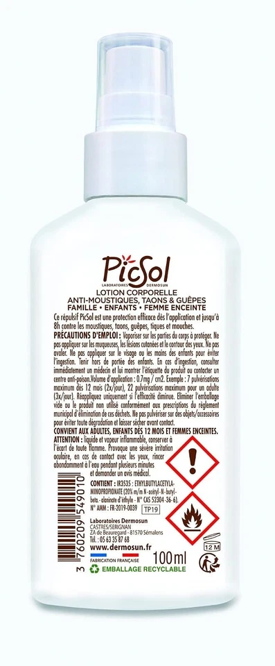 Spray répulsif moustiques tiques taons guêpes PicSol 100 ml - Photo 3/4