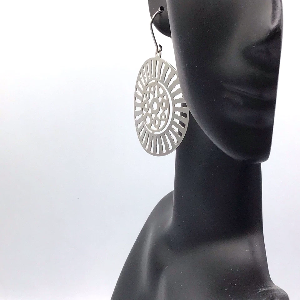纯银 Sunburst 镂空吊坠耳环钩 5.6 克 Statement 波西米亚 — 第 4/4 张图片