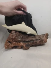 Hand Made John Perry 9.5" Pellucida Resin Dolphin on Burlwood Driftwood Signed