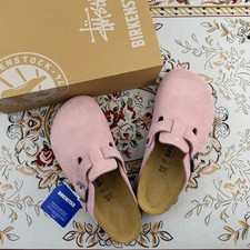 New Birkenstock Stussy Boston Pink Suede Leather slippers unisex EU37-45