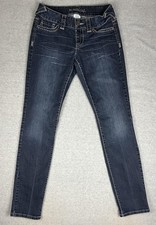 Maurices Jeans Womens Medium Blue Skinny Stretch Dark Wash Distressed Denim