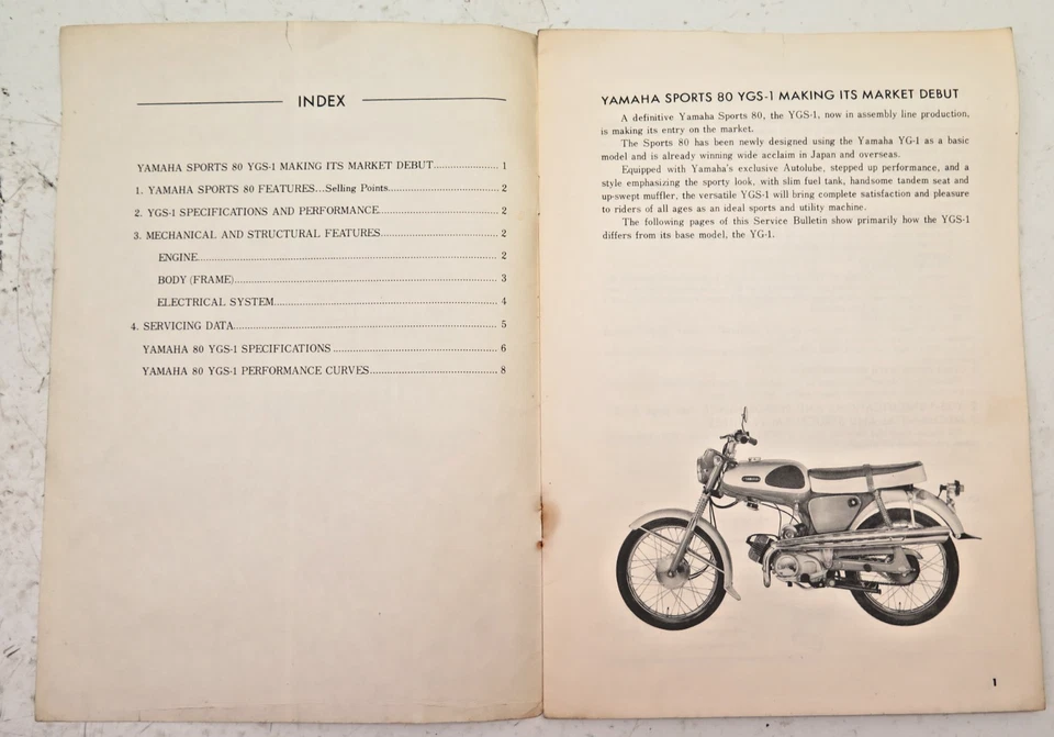 Yamaha Sports 80 YGS-1 1965 servicio nuevo manual manual de reparación Foto 3 de 4