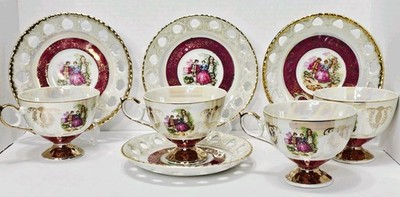 Vintage Rose China Japan by Noritake Set of 4  Victorian Lusterware