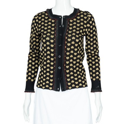 GUCCI Black Gold Knit Heart Cardigan Sweater Set Size S