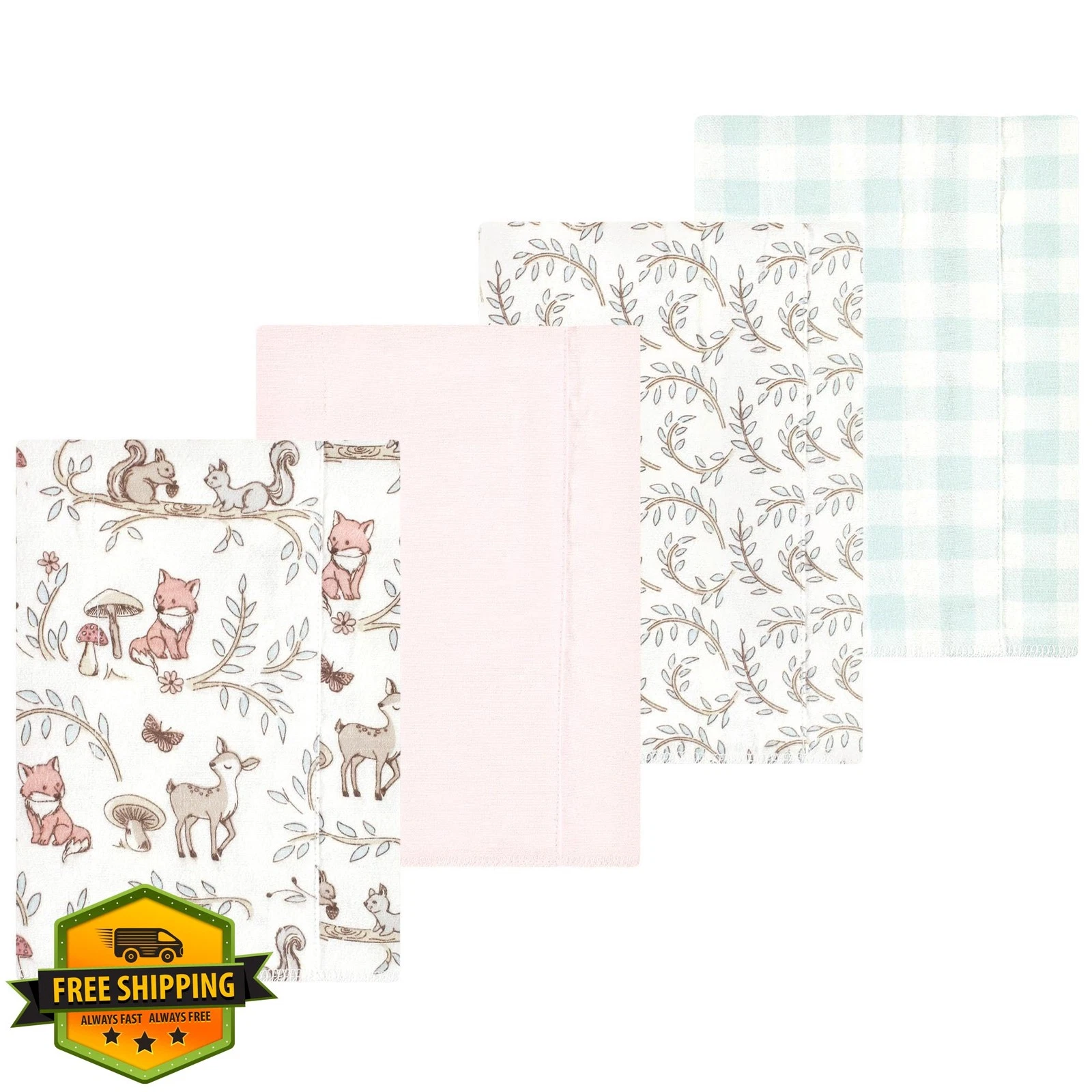 Luvable Friends Pink Forest Burp Cloths 4pk One Size