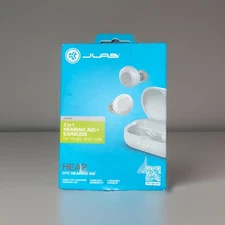 JLab Audio 2 In 1 Hearing AID Earbuds Wireless Bluetooth White