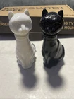 Two Vintage Empoli Milk Glass Atomic Cat 7" Decanter Art Glass MCM Genie Bottle