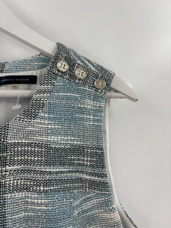 Tommy Hilfiger Dress Womens 14 Blue Striped Tweed Sleeveless Knee Length Sheath - Image 4 of 4