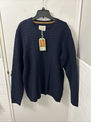 Fat Face Sweater Mens L Blue Wool Lanhill Texture Crewneck British Design NWT