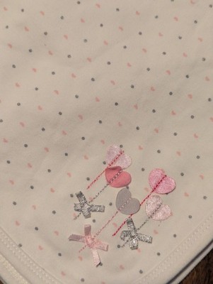 Little Me White Silver Pink Heats Bows Baby Receiving Blanket 30x25