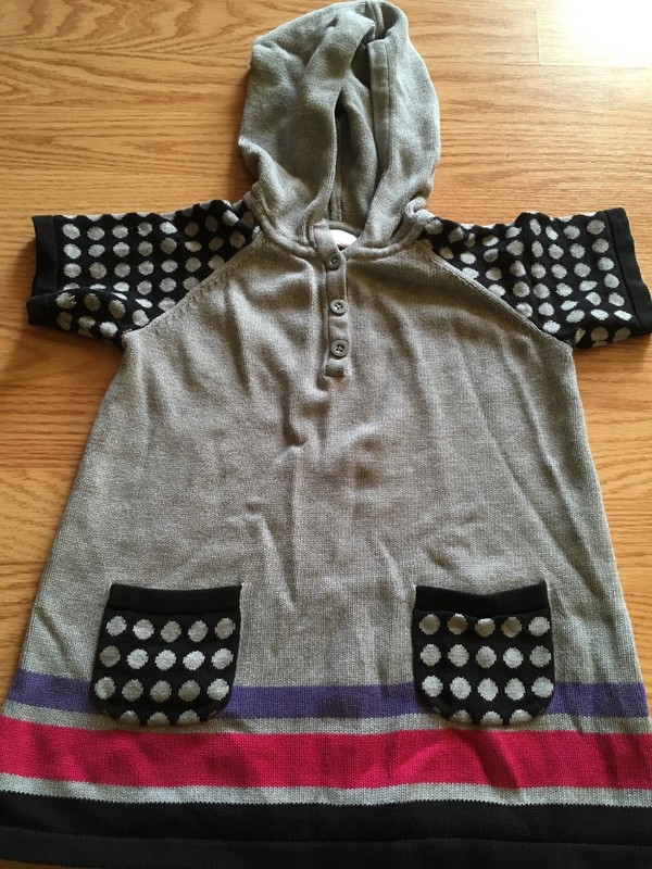 Hanna Andersson Girl Sweater Hooded Top Tunic Gray Black Purple 110