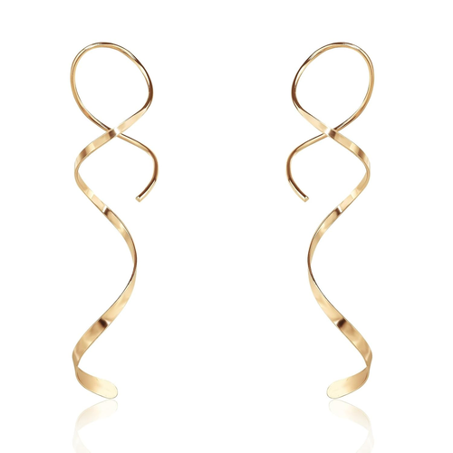 14K Gold Plated Spiral Threader Earrings Hypoallergenic Gold Drop Earrings,,, - Picture 8 of 12
