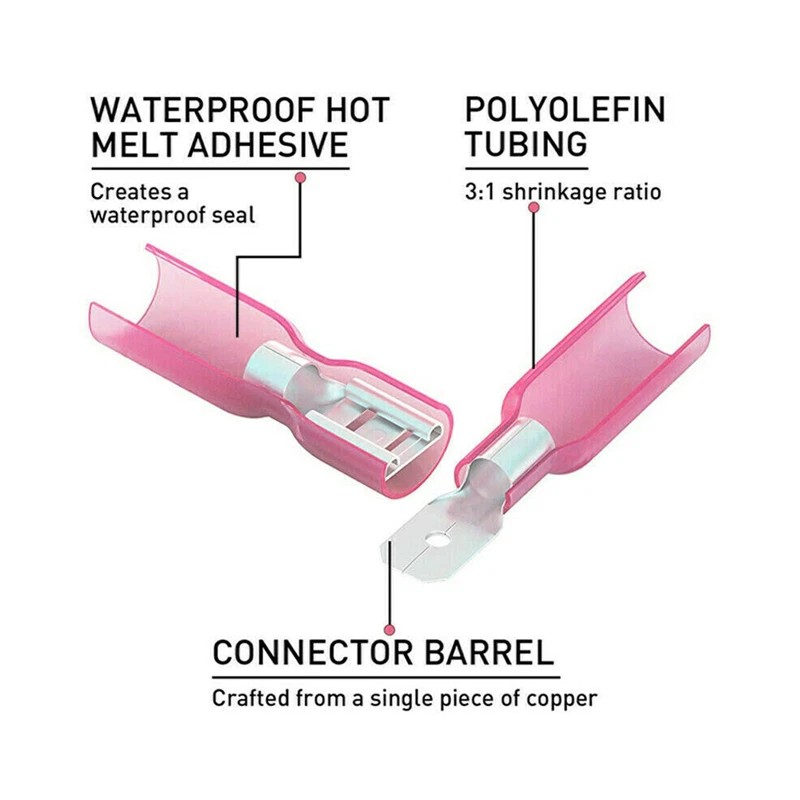 100PCS 22-18AWG Electrical Heat Shrink Female Spade Wire Connectors Terminals - Image 2 of 4