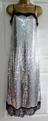 Ex M&S Midi-Cami-Schlupfkleid Party Pailletten eckiger Ausschnitt _ verschiedene