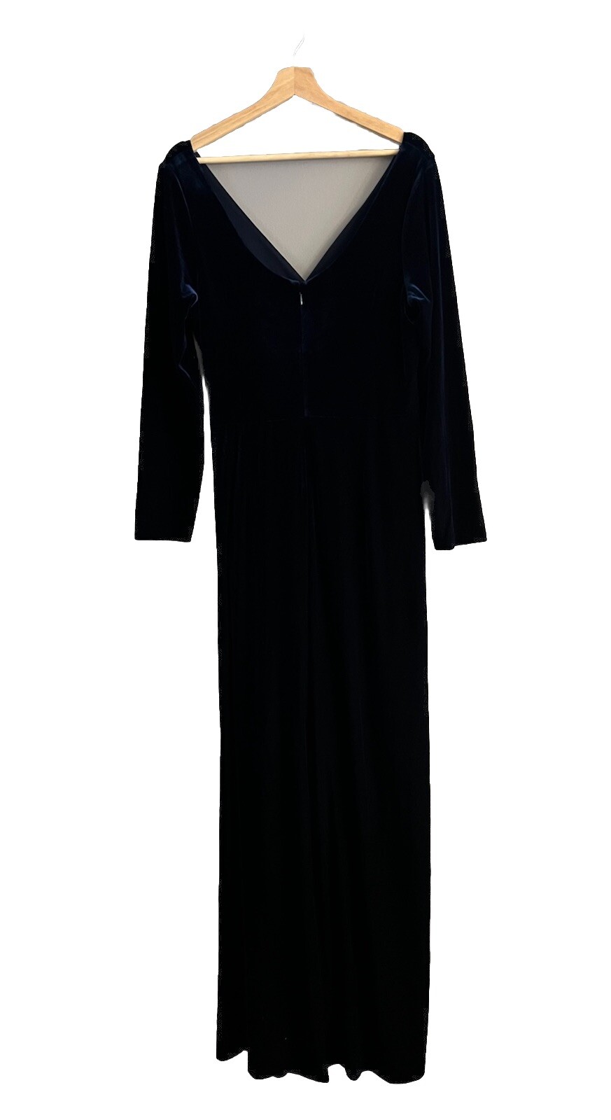 Rickie Freeman Teri Jon Womens Long Sleeve Rhinestone Velvet GownEvening Blue 16