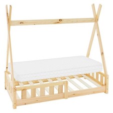 Letto per bimbi casetta lettino legno di pino naturale 70x140 cm con materasso