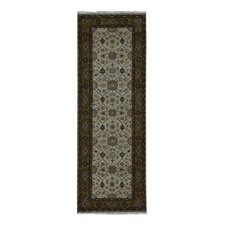 3'6" x 10'3" Brown Hrikook Design Wool 300 KPSI Hand Knotted Runner Rug R87624