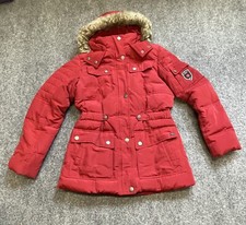 Utex Women Jacket Small Petites Red Hooded Full Zip Snap Puffer Jacket