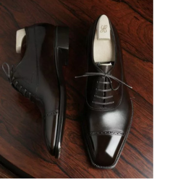 Men Brown Leather Brogue Derby Shoes, Formal Dress Shoes, Lace up Office Shoes
