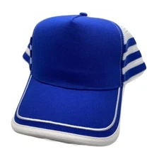 Three Striped Vintage Style Trucker Hat Blue Stripes Cap Throwback Brand