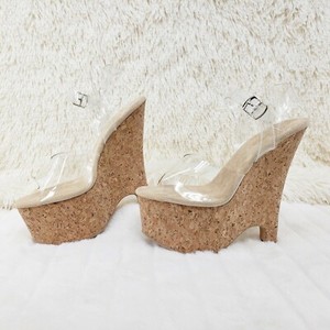 clear cork wedge heels