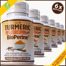 6x Premium Turmeric 1000mg Extract Black Pepper Bioperine 95 Curcumin 360 Pills