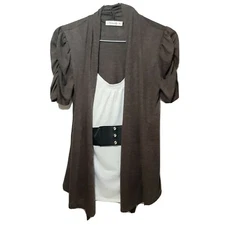 Naturally ❤ Womens Cami Blouse Brown 2 In 1 Size Small White Inset Accent Belt