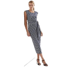 NEW LAUREN RALPH LAUREN BLUE WHITE STRIPES CAREER  MIDI SHEATH DRESS SIZE  18 $