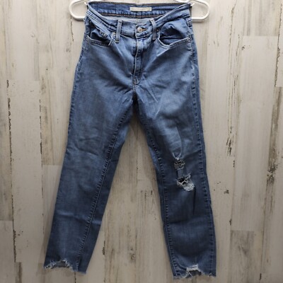 LEVI'S 724 High Rise Straight Crop Jean Womens Size 27 Medium Blue Wash Raw Hem