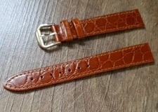16mm CROCODILE GRAIN GENUINE LEATHER NUBUCK LINED TAN WATCH STRAP, GOLD BUCKLE 