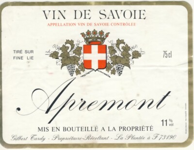 00/07 Etikett Label VIN DE SAVOIE, APREMONT, G. TARDY, Eigentümer.-Ernte 73190
