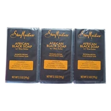 3x Shea Moisture African Black Soap Bars Oats Aloe Vitamin E Lot Set 3.5 oz NEW