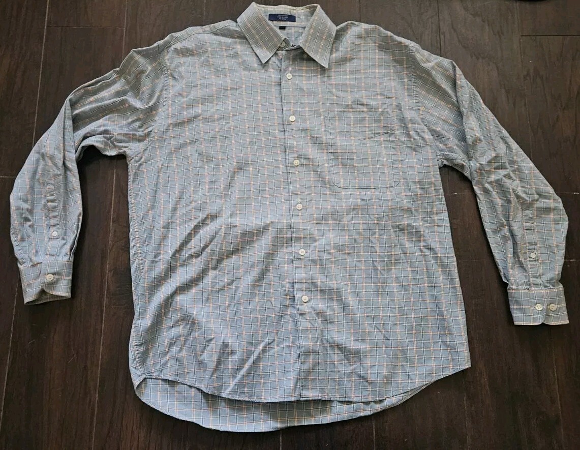 Alan Flusser Blue Squared Men's Long Sleeve Button Up Shirt Size Large L